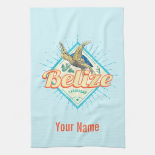 Belize Caribbean Retro Turtle Vintage Souvenir Kökshandduk
