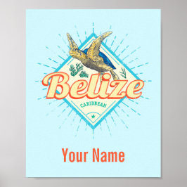 Belize Caribbean Retro Turtle Vintage Souvenir Poster