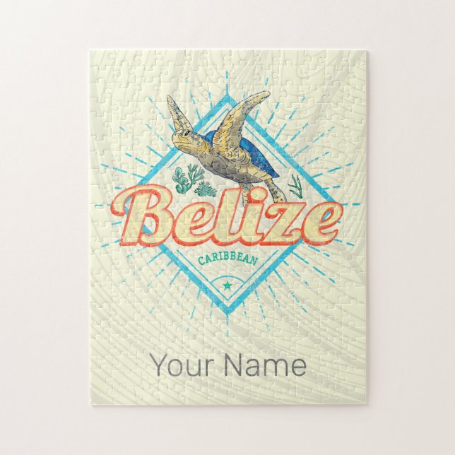 Belize Caribbean Retro Turtle Vintage Souvenir Pussel (Vertikal)