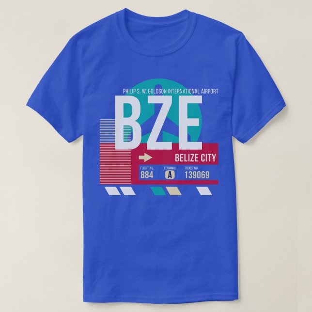 Belize City BZE Airport Code Baggage Märkre E T Shirt (Design framsida)