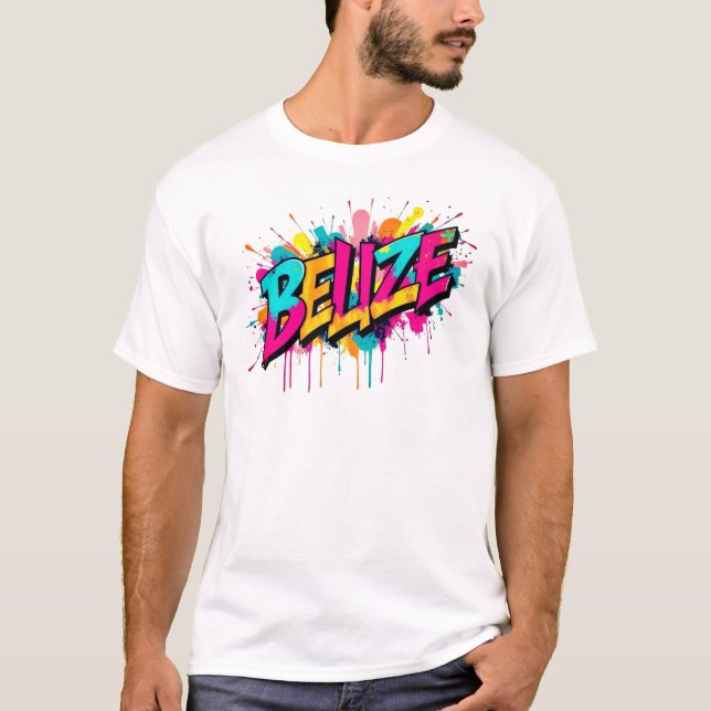 Belize colorful graffiti stil profit t shirt (Framsida)