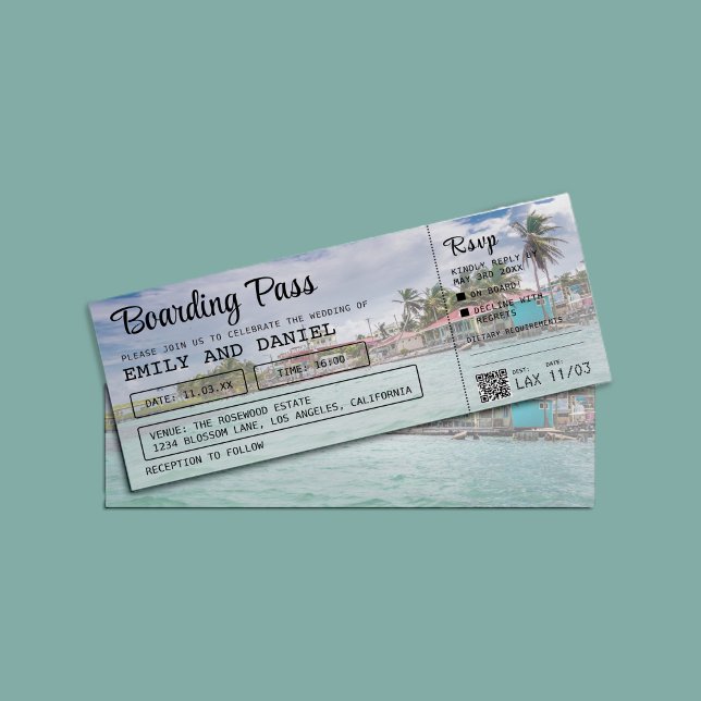 Belize Destination Boarding Pass Bröllop Inbjudningar (Skapare uppladdad)