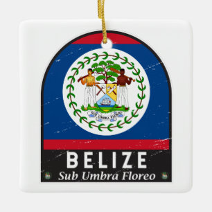 Belize Flagga Emblem Disted Vintage Julgransprydnad Keramik