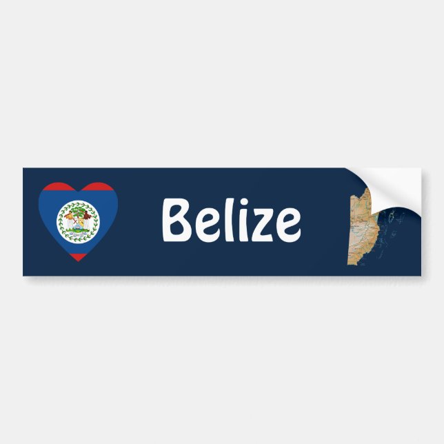 Belize Flagga Hjärta + Karta Bildäckslapp Bildekal (Framsidan)
