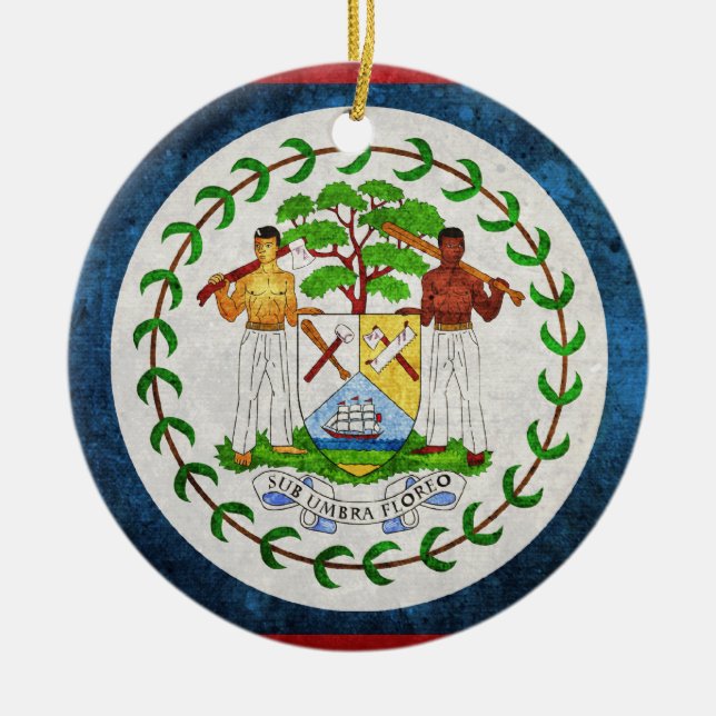 Belize Flagga Julgransprydnad Keramik (Framsidan)