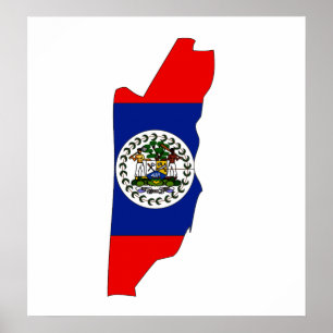 Belize Flagga Karta fullt storlek Poster