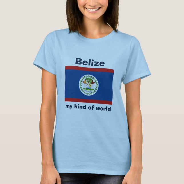 Belize Flagga + Karta + Text T-Shirt (Framsida)