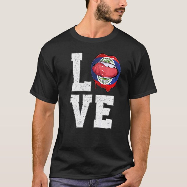 Belize Flagga Oceanen Fläkt Kärlek Belizer T Shirt (Framsida)