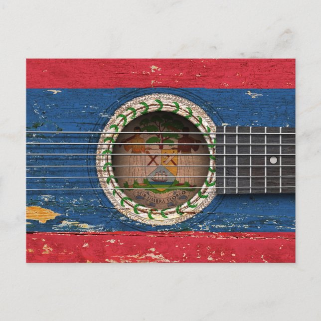 Belize Flagga på Gamla akustiska Guitar Vykort (Framsida)