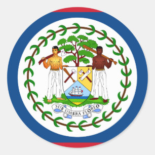 Belize Flagga Runt Klistermärke