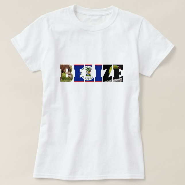 Belize Flagga, Tapir och Toucan Bird T-Shirt (Design framsida)