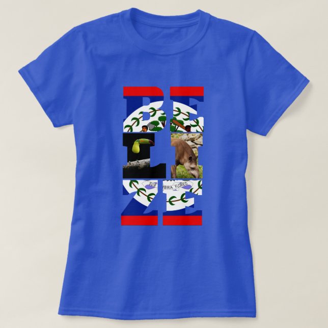 Belize Flagga, Tapir och Toucan Bird T-Shirt (Design framsida)