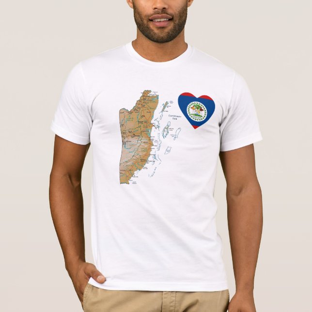 Belize flaggahjärta + KartaT-tröja T-shirt (Framsida)