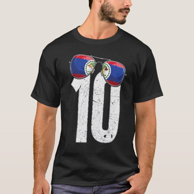 Belize Fotbollsspelare nummer 10 Belizer Flagga T Shirt (Framsida)