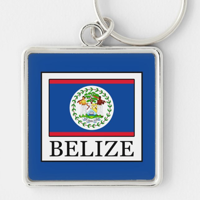 Belize Fyrkantig Silverfärgad Nyckelring (Framsidan)