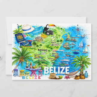 Belize Karibien Illustrerad Reskarta Postkort Inbjudningar