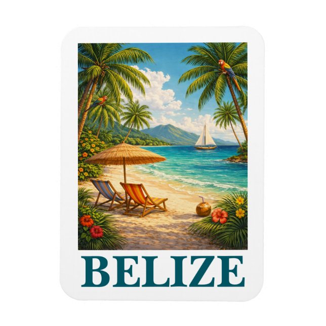 Belize Karibien Tropisk Vintage Resa Magnet (Vertikal)