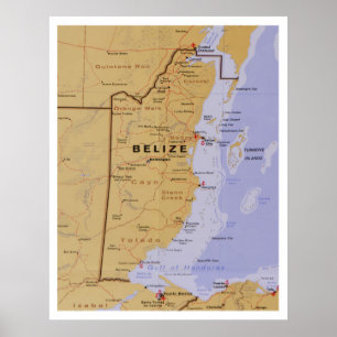 Belize Karta (1990) Centralamerika Land Atlas Poster