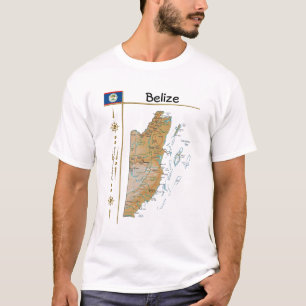 Belize Karta + Flagga + Rubrik T-Shirt
