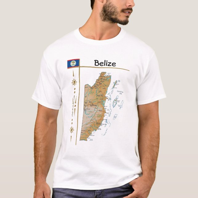 Belize Karta + Flagga + Rubrik T-Shirt (Framsida)