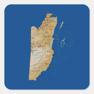 Belize Karta Sticker Fyrkantigt Klistermärke