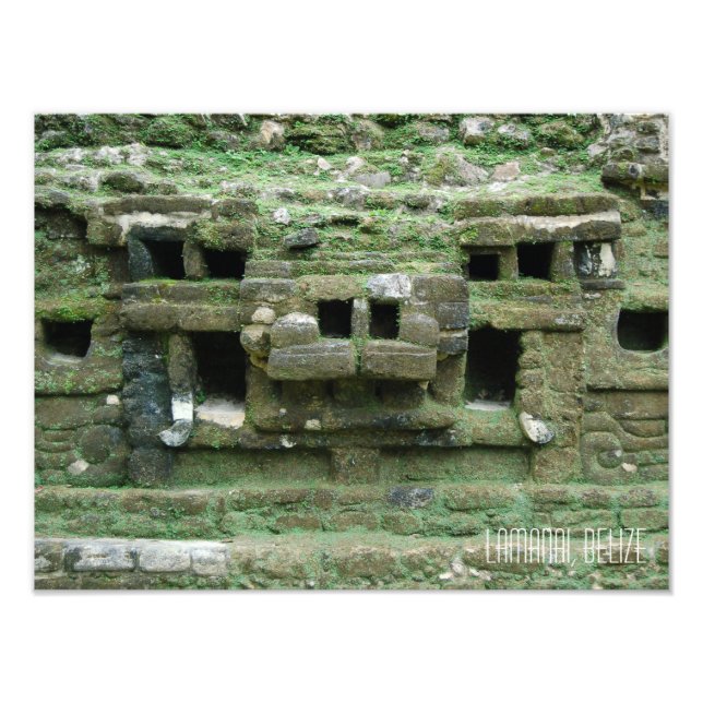 Belize Lamanai Mayan Ruins Jaguar Mask Travel Fototryck (Framsidan)