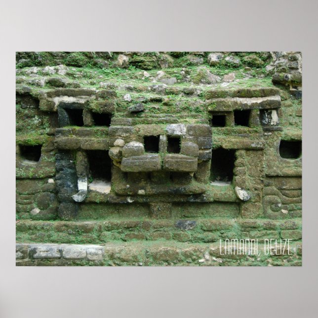 Belize Lamani Mayanska ruiner Jaguar Mask Poster (Framsidan)