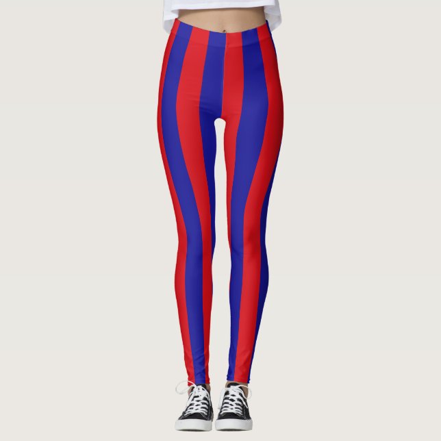 Belize National Flagga Färg Lodrät Stripe Leggings (Framsida)