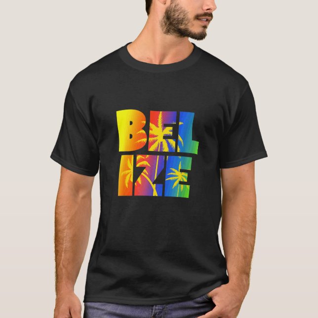 Belize  Regnbåge Palmer Tropisk Kryssning T Shirt (Framsida)