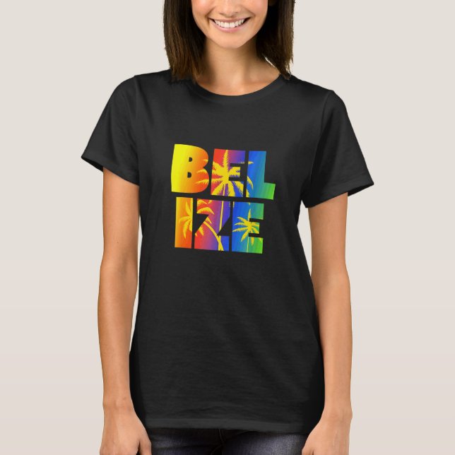Belize  Regnbåge Palmer Tropisk Kryssning T Shirt (Framsida)
