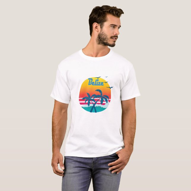 Belize retro vintage för sommar t shirt (Hel framsida)