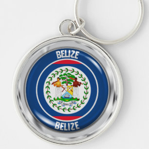 Belize Round Emblem Rund Silverfärgad Nyckelring