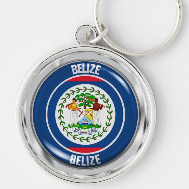 Belize Round Emblem Rund Silverfärgad Nyckelring (Framsidan)