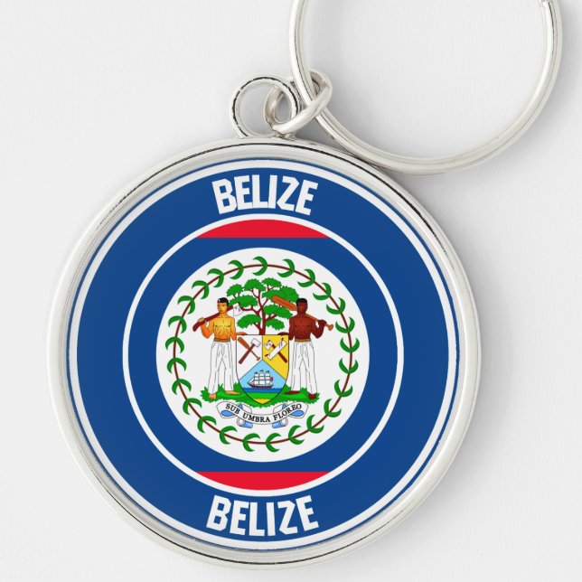 Belize Round Emblem Rund Silverfärgad Nyckelring (Framsidan)