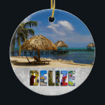 Belize San Pedro Beach Ambergris Caye jul Julgransprydnad Keramik<br><div class="desc">Visning kärlek för land i Belize i jul med den tropiska Julafton-prydnaden med ett vackert foto av stranden och havet i staden San Pedro i Ambergris Caye!</div>