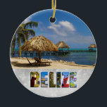Belize San Pedro Beach Ambergris Caye jul Julgransprydnad Keramik<br><div class="desc">Visning kärlek för land i Belize i jul med den tropiska Julafton-prydnaden med ett vackert foto av stranden och havet i staden San Pedro i Ambergris Caye!</div>