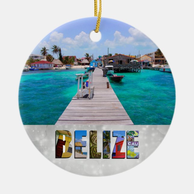 Belize San Pedro Beach Ambergris Caye jul Julgransprydnad Keramik (Framsidan)