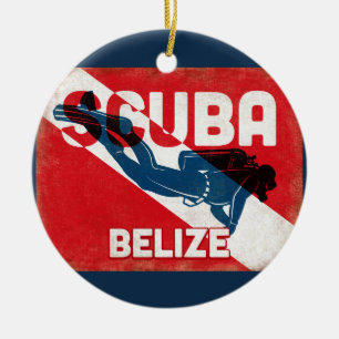 Belize Scuba Diver - Blue Retro Julgransprydnad Keramik