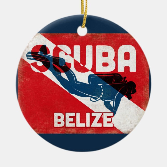 Belize Scuba Diver - Blue Retro Julgransprydnad Keramik (Framsidan)