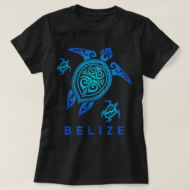 Belize Sea Blue Tribal Turtle T Shirt (Design framsida)