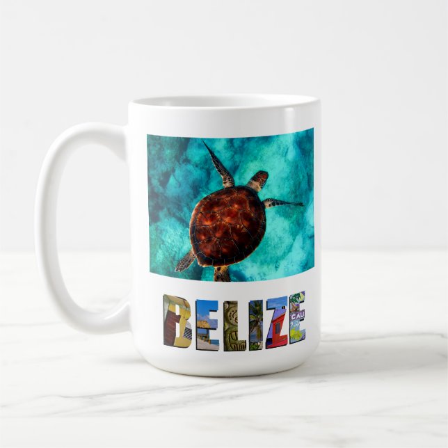 Belize Sea Turtle Blue Ocean Beach Travel Photo Kaffemugg (Vänster)
