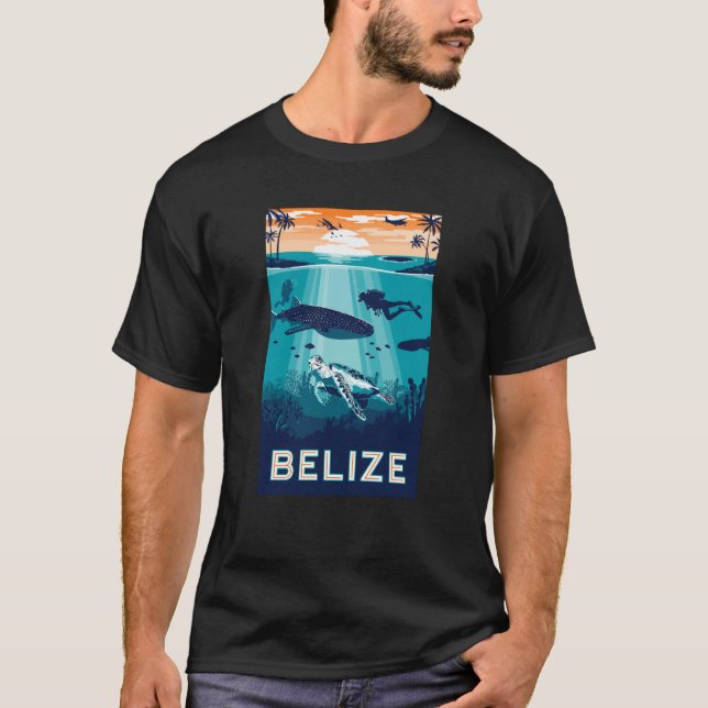Belize Snorkeling Whale Shark Sea Turtle Caribbean T Shirt (Framsida)