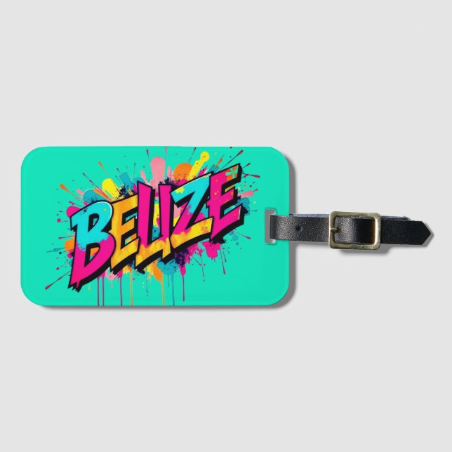 Belize teal graffiti stil semester bagagebricka (Framsida horisontal)