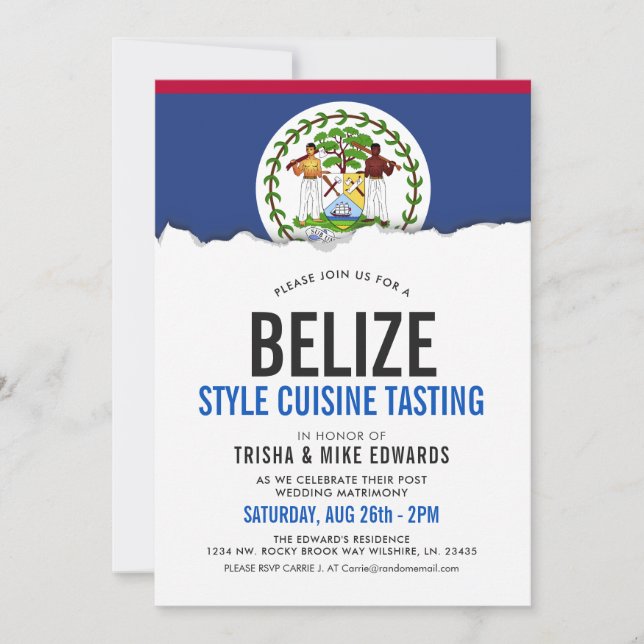 Belize ThLED-Cuisineet | Party Flagga Vita Inbjuda Inbjudningar (Framsida)