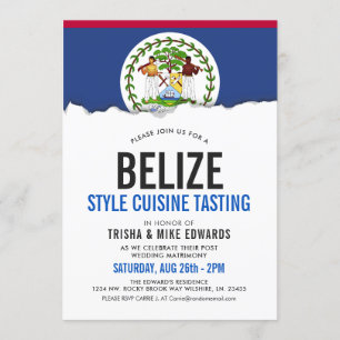 Belize ThLED-Cuisineet Party Flagga Vita Inbjuda Inbjudningar