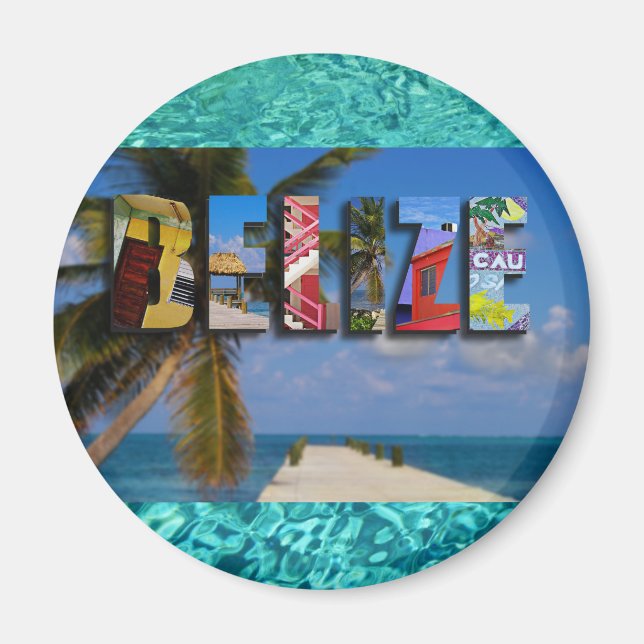 Belize Tropical Beach Blue Ocean Travel Foton Magnet (Framsidan)