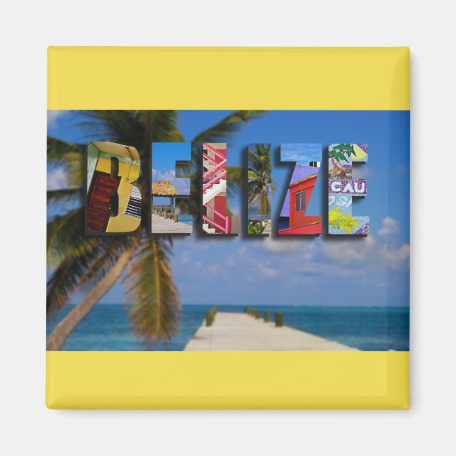 Belize Tropical Beach Blue Ocean Travel Foton Magnet (Framsidan)