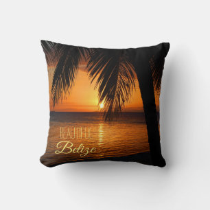 Belize Tropical Handflatan Träd Sunset Beach Scene Kudde