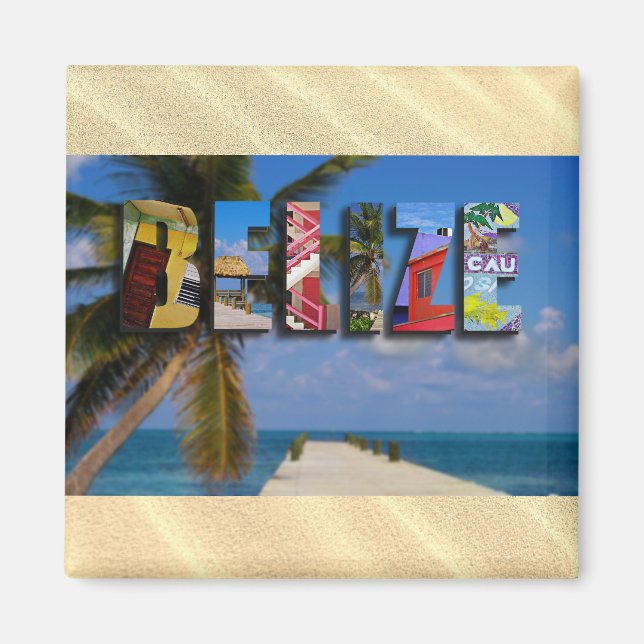Belize Tropical Sand Beach Blue Ocean Travel Photo Magnet (Framsidan)