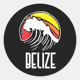 Belize Vintage 80-tal Retro Surfing Strand Våg Gra Runt Klistermärke